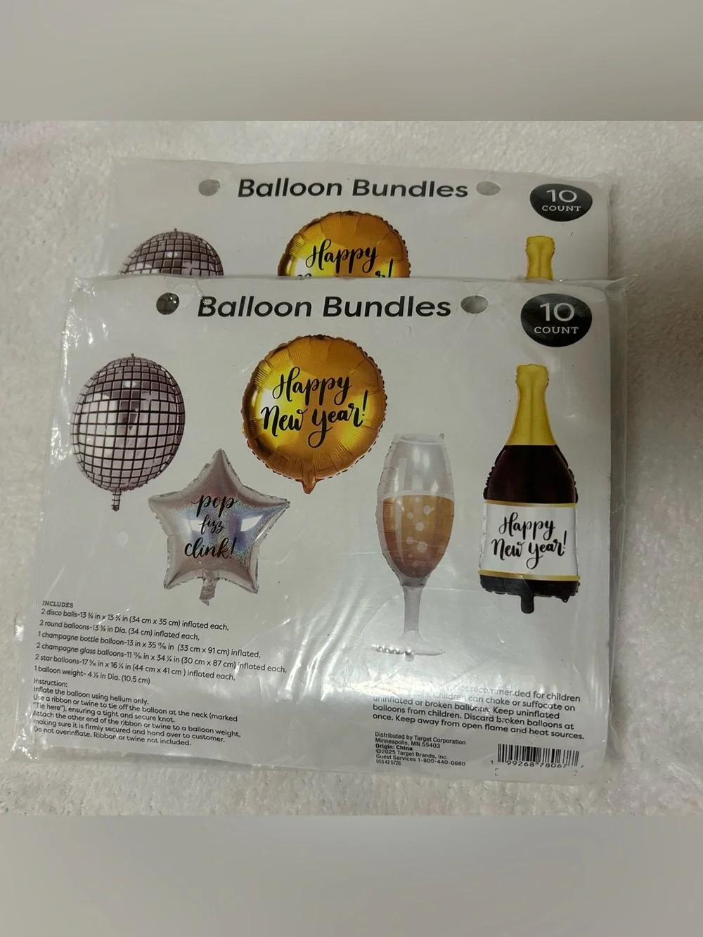 9ct New Years Eve Pre-Inflated Helium Foil Balloon Bundle x2